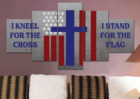 Thick Gray #14 Stand for the Cross, Kneel for the Flag American Flag Patriotic Wall Art