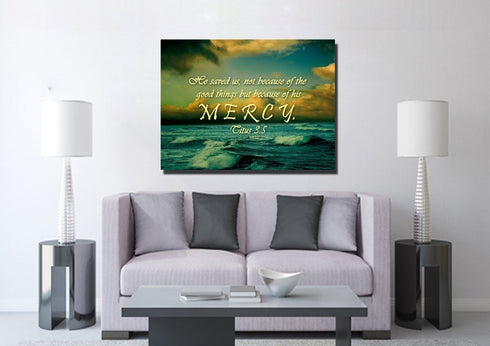 Titus 3:5 He Saved Us Because of his Mercy Wall Art Canvas Print