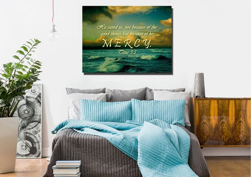 Titus 3:5 He Saved Us Because of his Mercy Wall Art Canvas Print