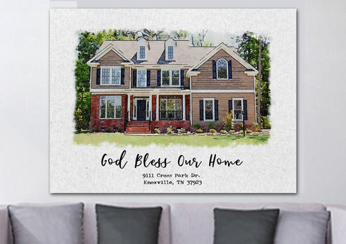 Watercolored House Portrait - Personalized Canvas #7
