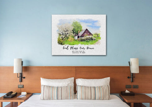 Watercolored House Portrait - Personalized Canvas #7