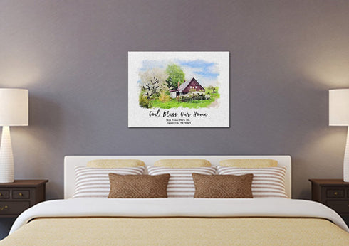 Watercolored House Portrait - Personalized Canvas #7