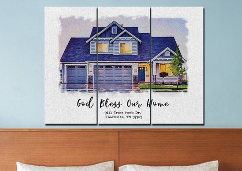 Watercolored House Portrait - Personalized Canvas #7