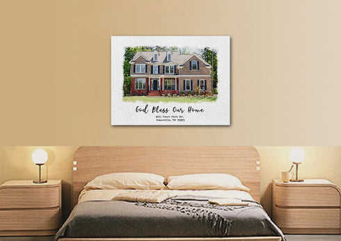 Watercolored House Portrait - Personalized Canvas #7