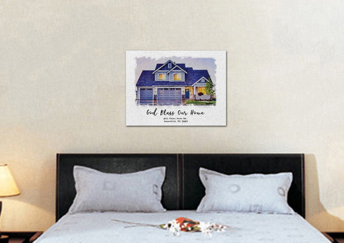 Watercolored House Portrait - Personalized Canvas #7