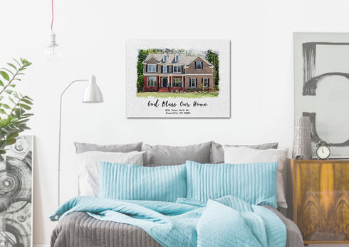 Watercolored House Portrait - Personalized Canvas #7