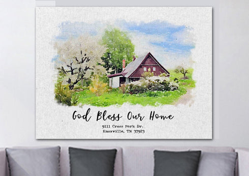 Watercolored House Portrait - Personalized Canvas #7
